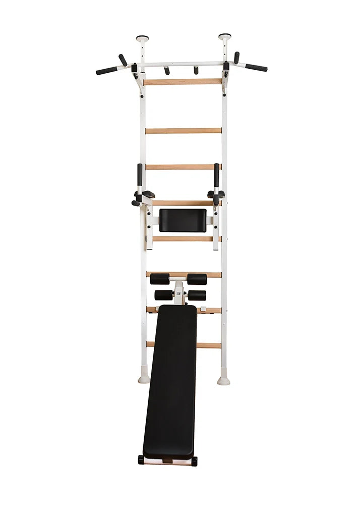 BenchK 523 Wall Mounted Gymnastic Wall Bars with Workout Bench and Pull-Up Bar