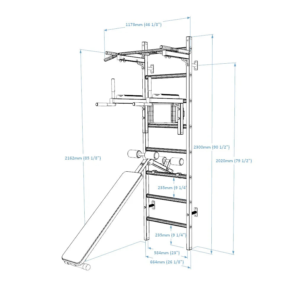 BenchK 223 Gymnastic Wall Bars, Pull-Up Bar, and Workout Bench