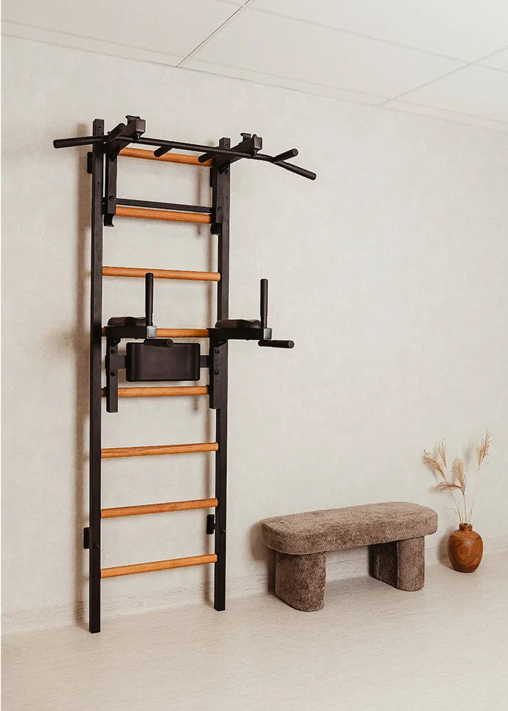 BenchK 232 Gymnastic Wall Bars with Dip Bar and Conversion Pull-Up Bar / Barbell Holder