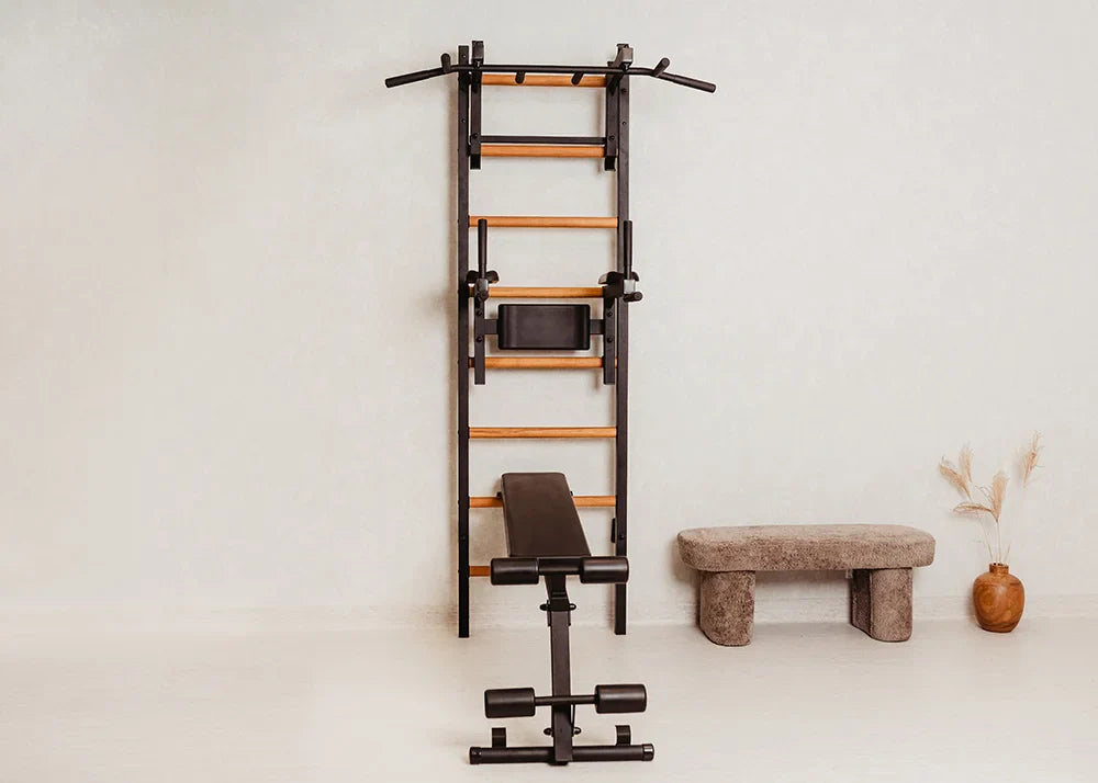 BenchK 233 Gymnastic Wall Bars with Workout Bench, Pull-up and Dip Bar