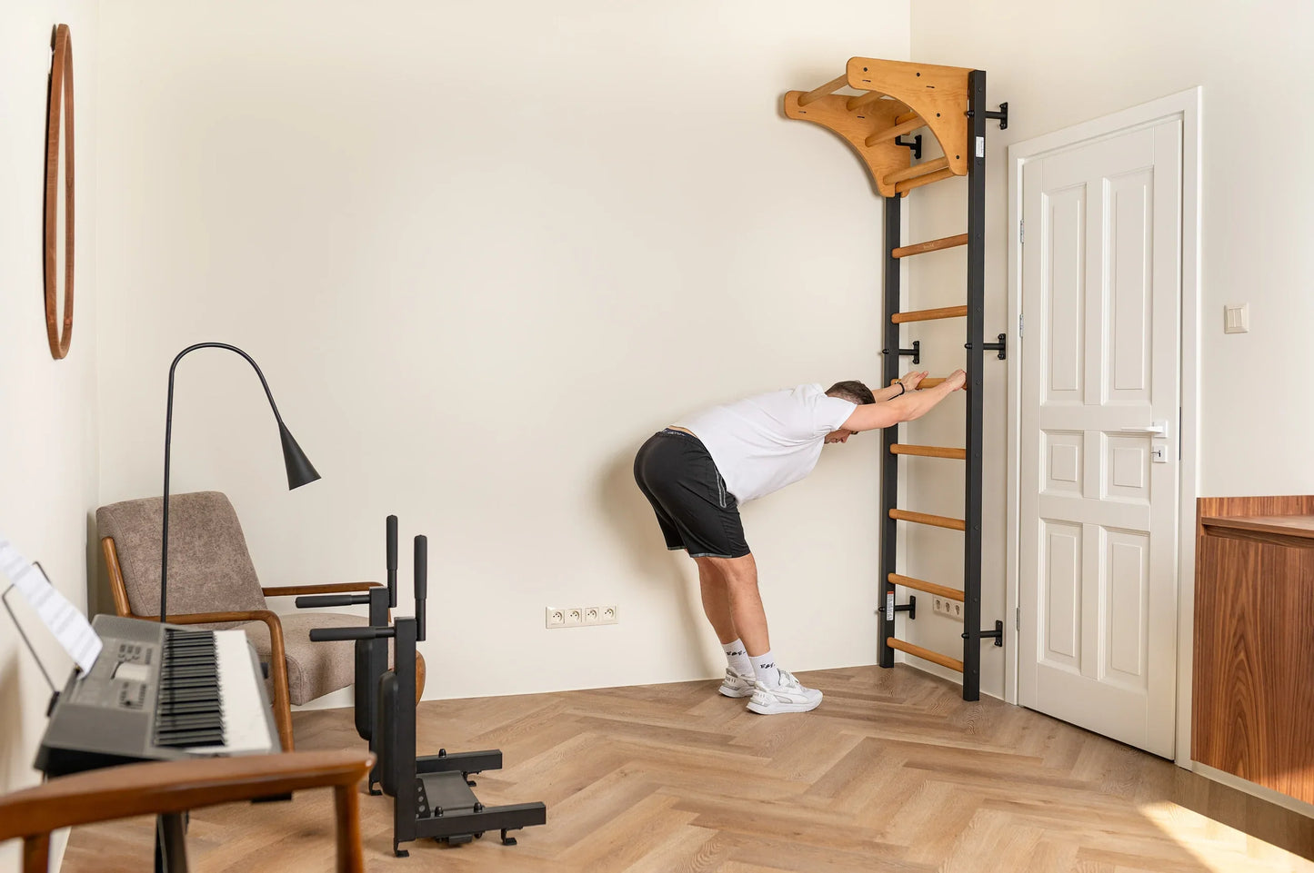 BenchK 711 Gymnastic Wooden Wall Bars with Pull-Up Bar and Accessories