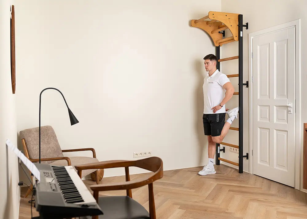 BenchK 711 Gymnastic Wooden Wall Bars with Pull-Up Bar and Accessories