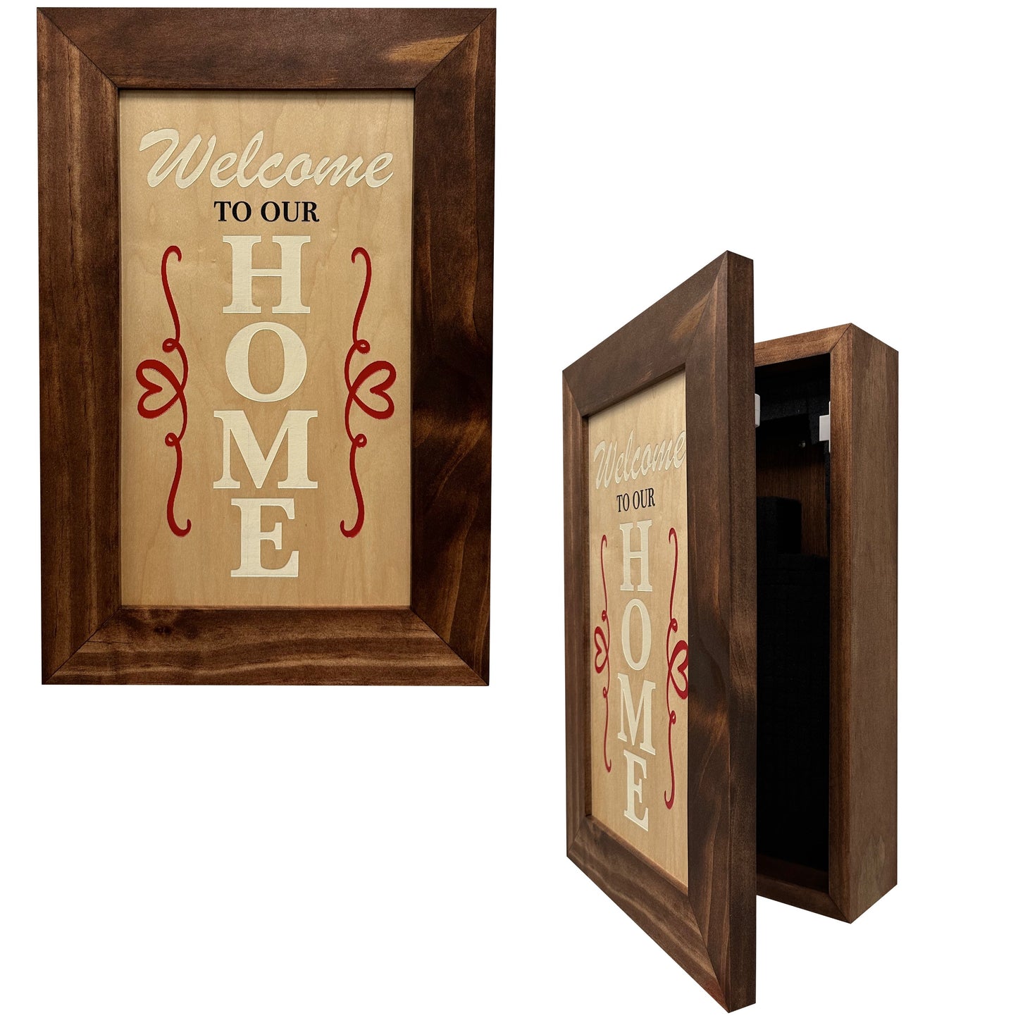 Hidden Gun Storage Cabinet Welcome to Our Home, Red Oak | Concealed Pistol Safe, Concealment Furniture, Handmade in the USA, Home Self Defense