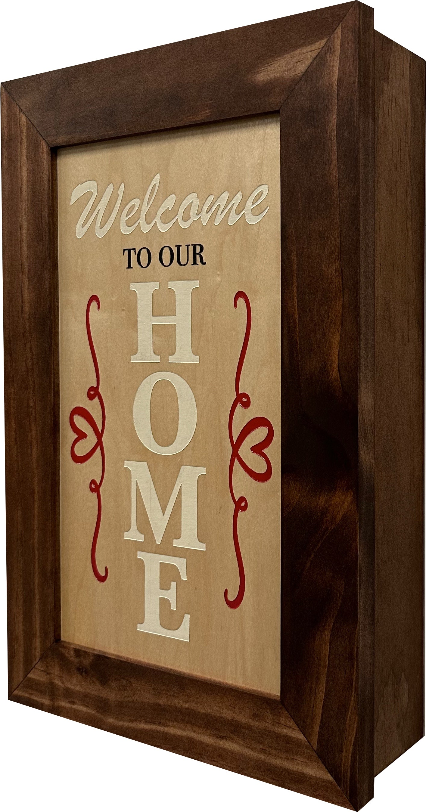 Hidden Gun Storage Cabinet Welcome to Our Home, Red Oak | Concealed Pistol Safe, Concealment Furniture, Handmade in the USA, Home Self Defense