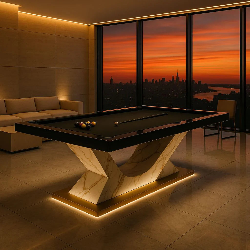 White Billiards The Opulent Modern Slate Marble Pool Table with LED Lights