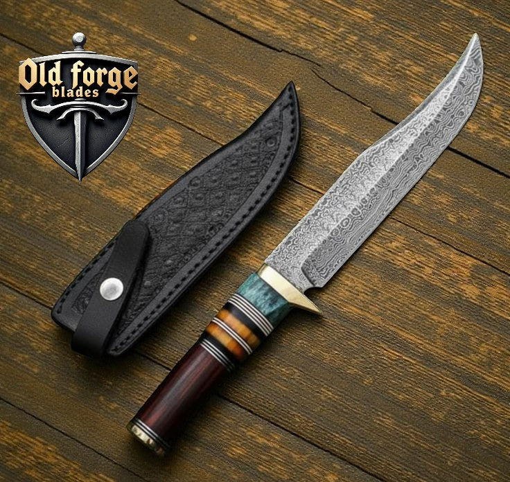 Handmade Damascus Dragon Hunting Knife Set with Leather Sheath