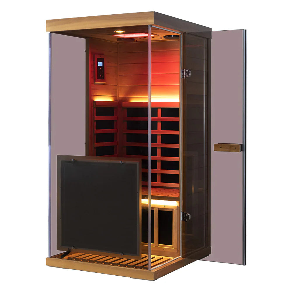 Wizzisauna 909MX Mini 1 Person Infrared Sauna 3 Sides Large Glass Panels