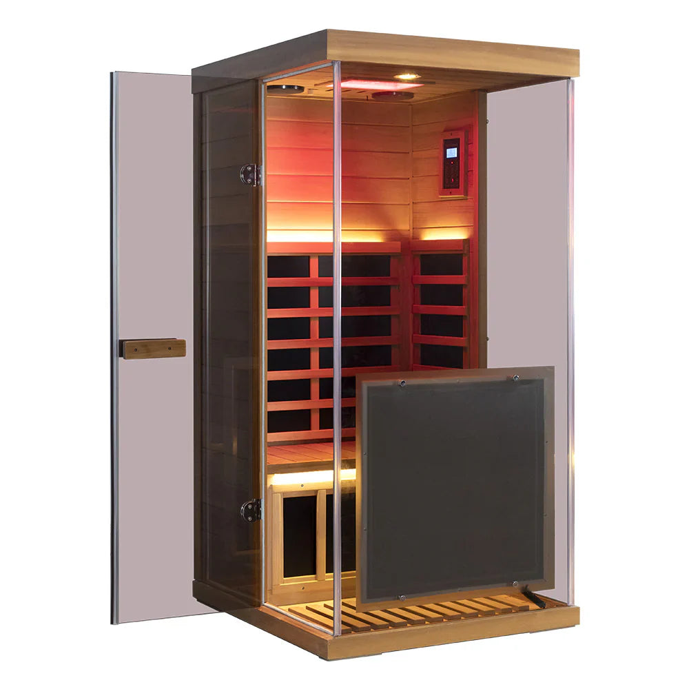 Wizzisauna 909MX Mini 1 Person Infrared Sauna 3 Sides Large Glass Panels