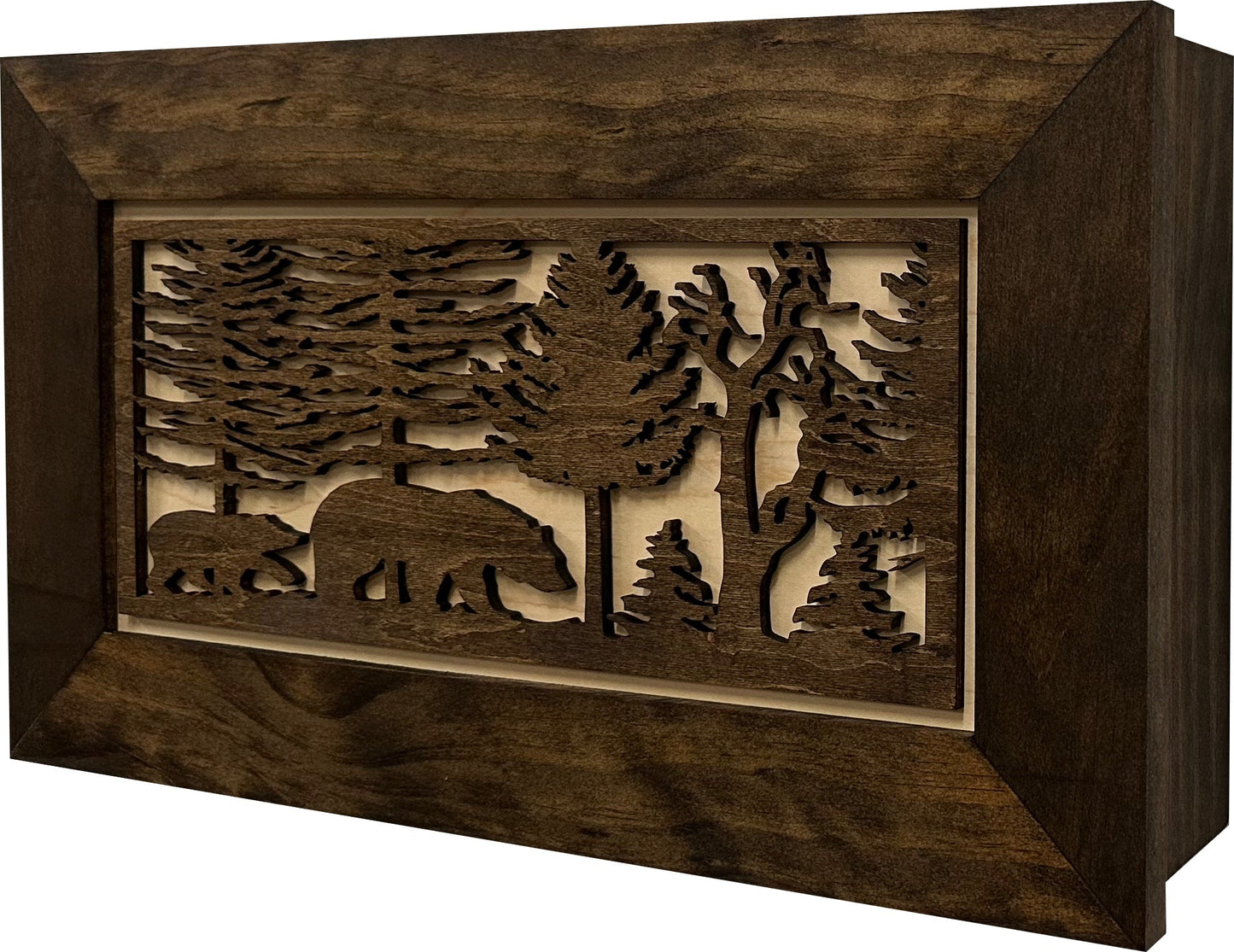 Bear in Woods Hidden Gun Storage Safe Concealment Shelf Concealed Furniture