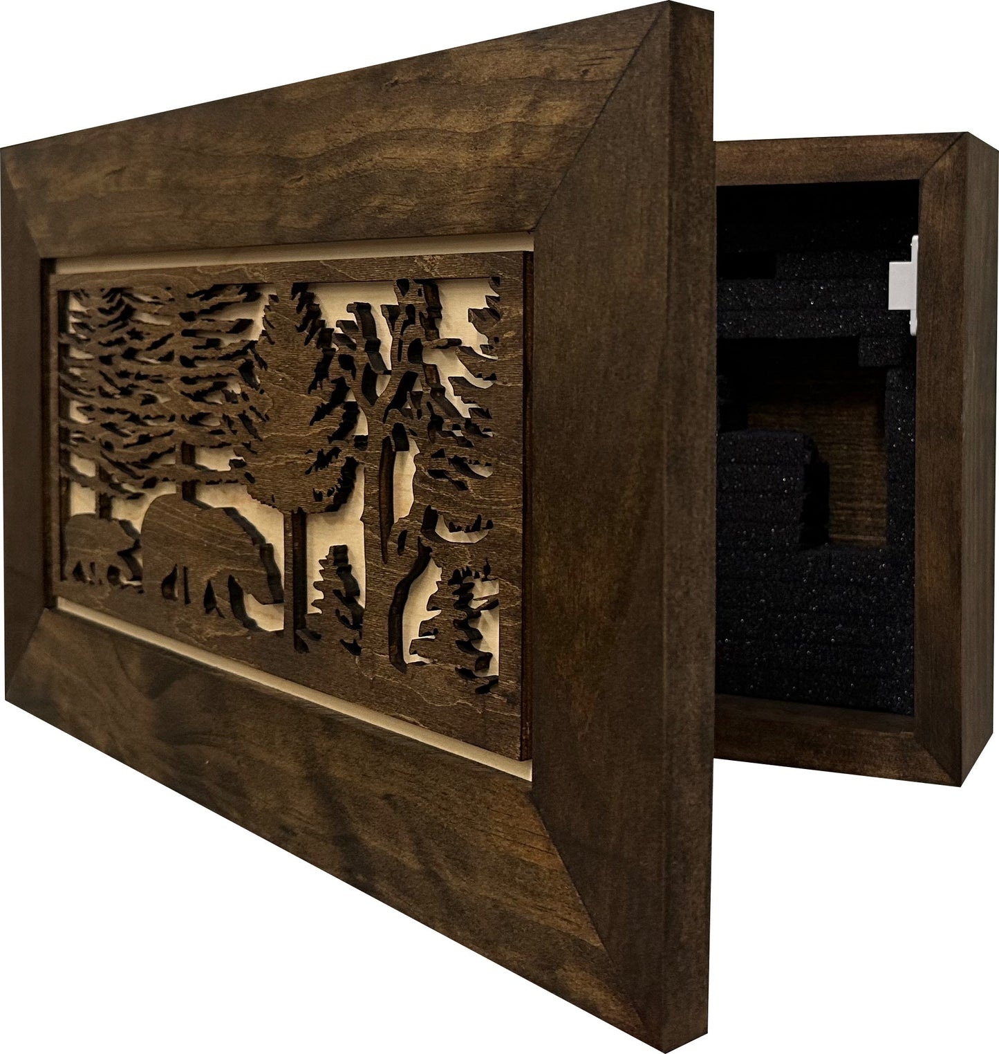Bear in Woods Hidden Gun Storage Safe Concealment Shelf Concealed Furniture