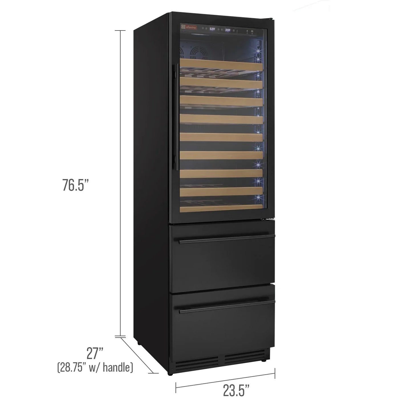 Allavino 76.5" Tall Wine Refrigerator with Two Refrigerated Drawers