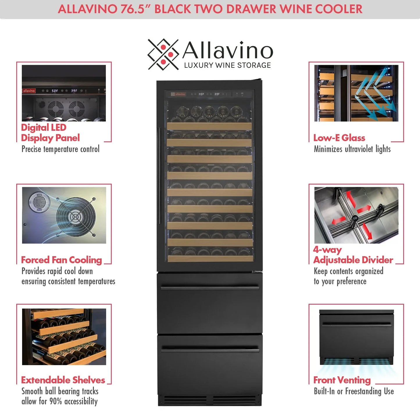 Allavino 76.5" Tall Wine Refrigerator with Two Refrigerated Drawers