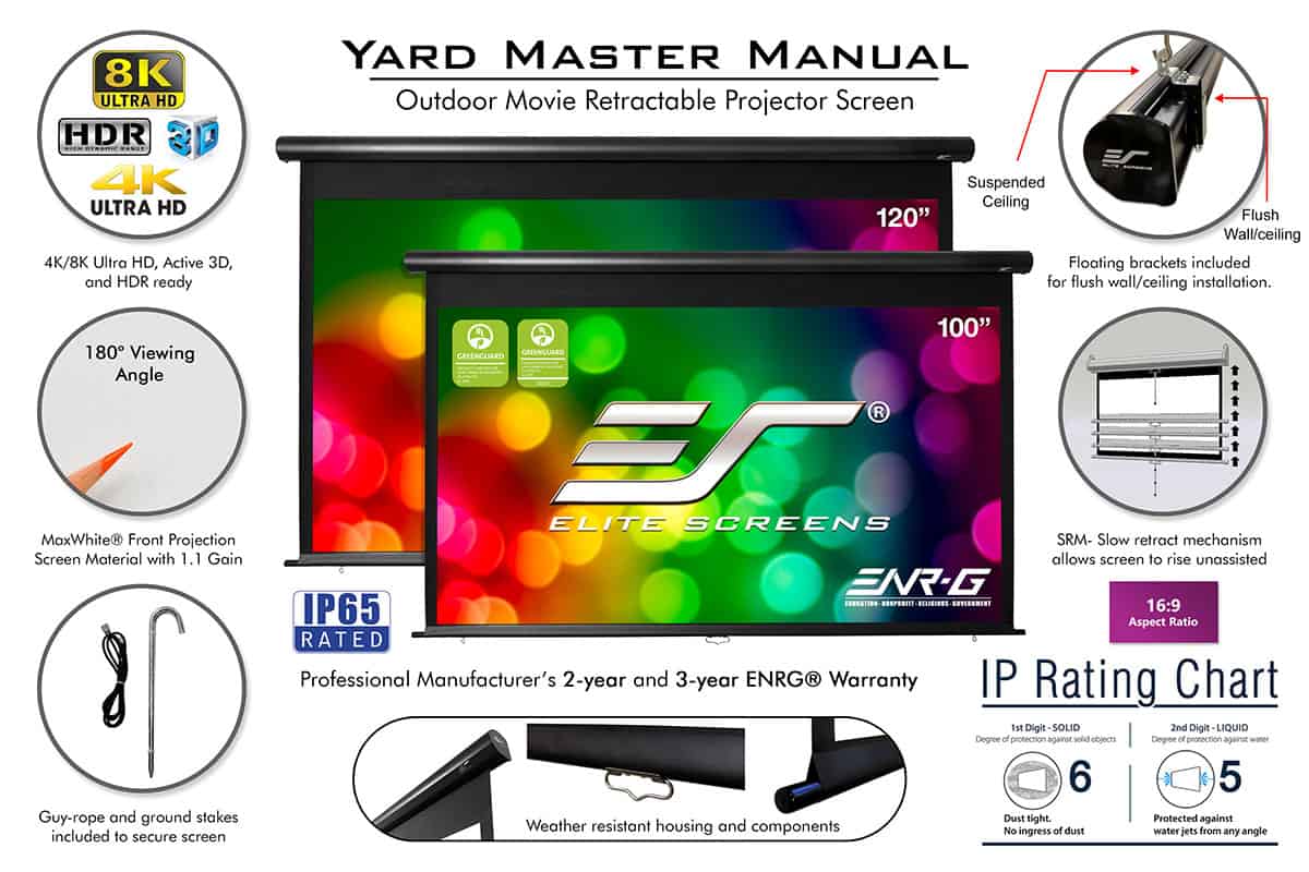 Elite Screens Yard Master Manual Series Outdoor Projector Screen
