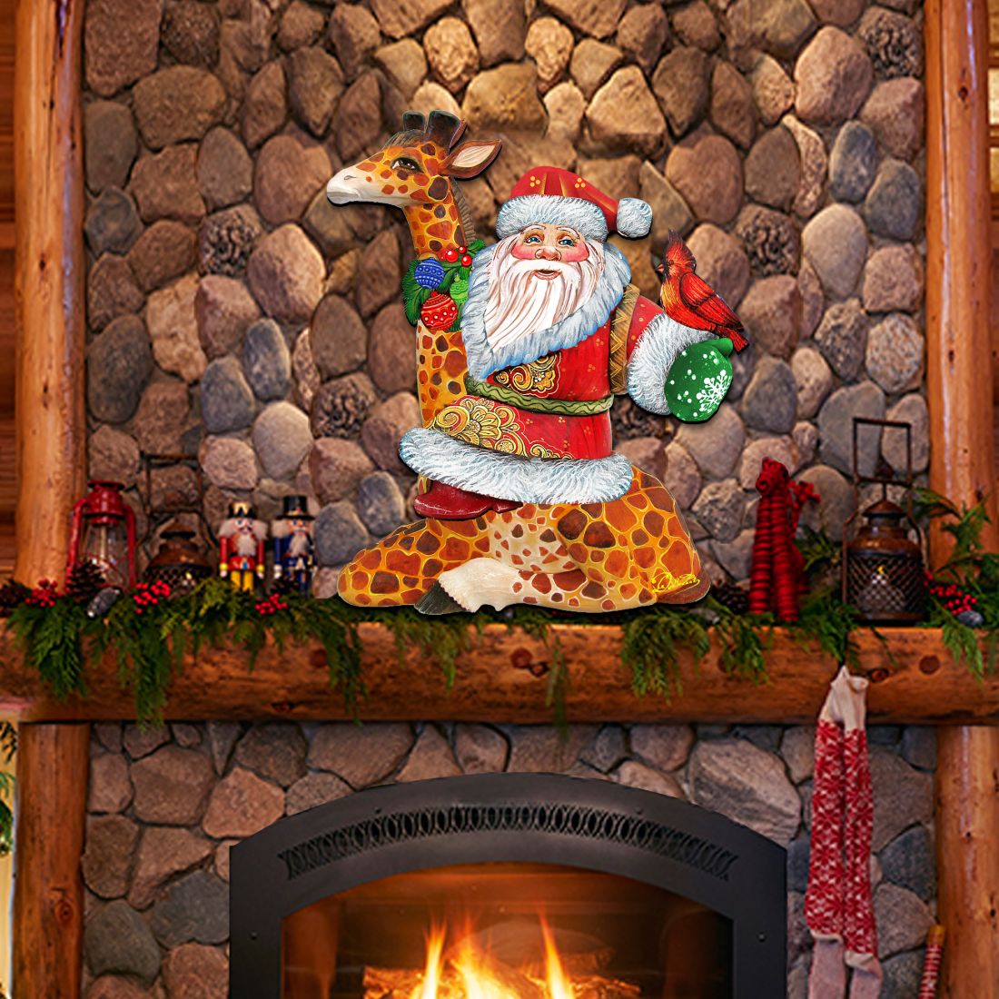Santa On Giraffe Christmas Door Decor by G. DeBrekht - Christmas Santa Snowman Decor - 8111360H