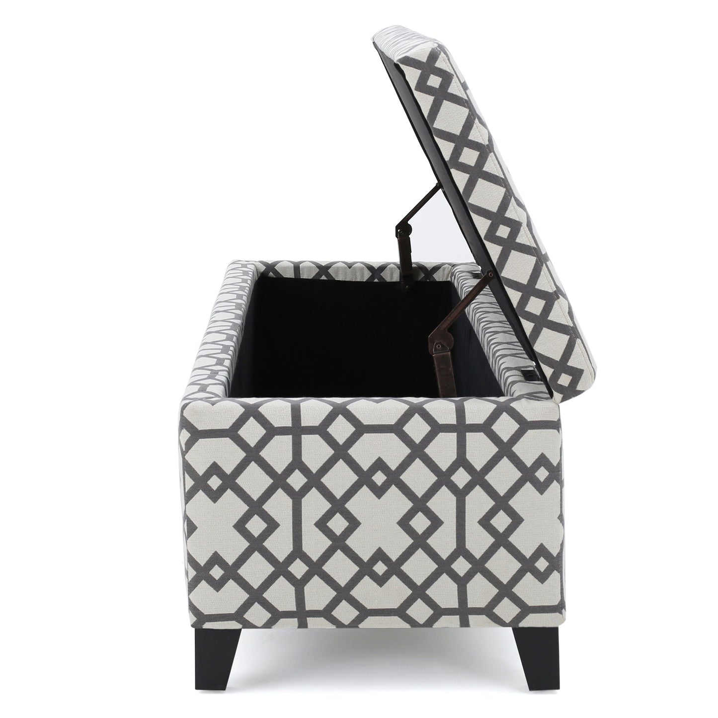 Quotient Upholstered Storage Ottoman With Tapered Block Feet - Gray / White