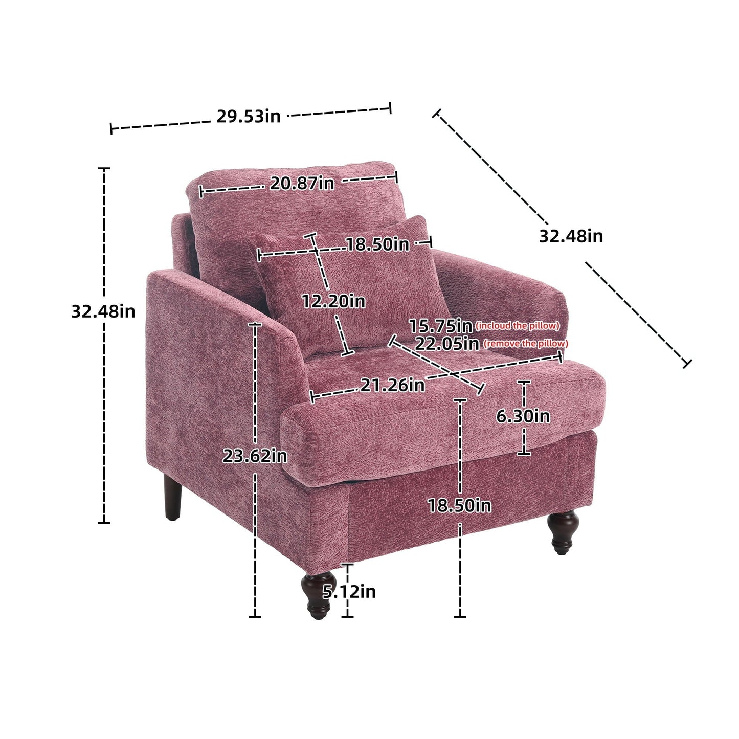 Modern Mid Century Wood Frame Armchair With Tufted Design