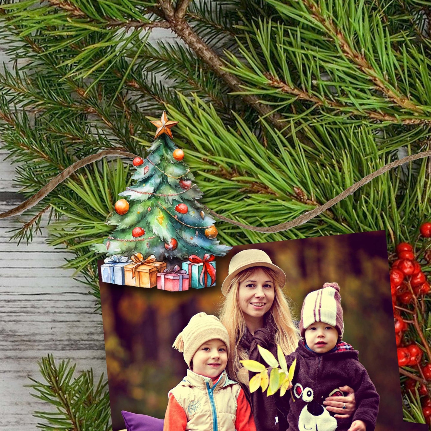 Christmas Tree Clip-On Eco Wood Decorative Ornaments Set of 6 by G. Debrekht - Christmas Decor - 8090044C-S6