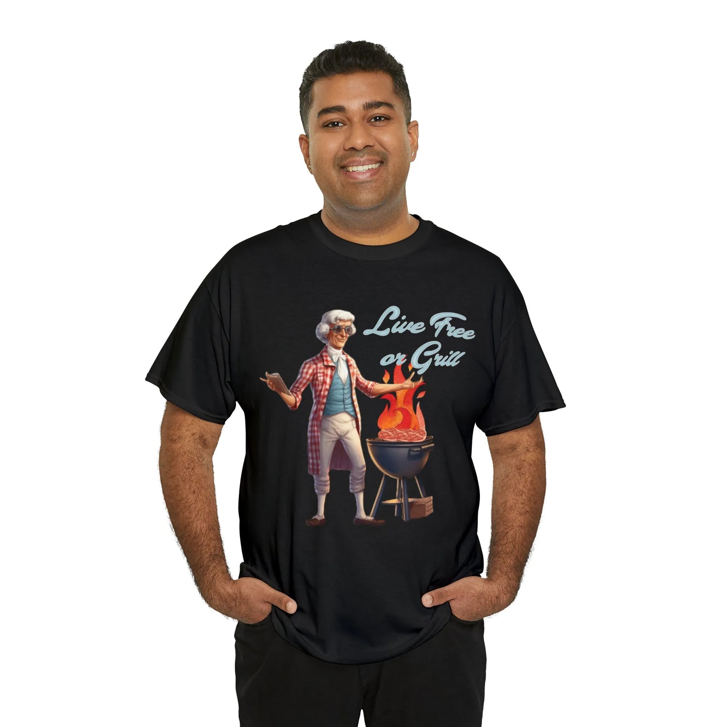 Thomas Jefferson Live Free or Grill Unisex Heavy Cotton Tee