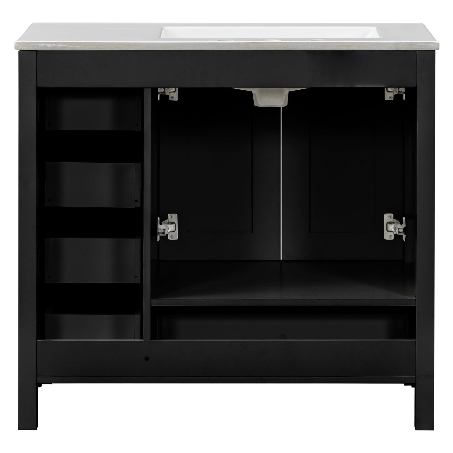 Bathroom Vanity With Ceramic Sink Combo, Abundant Storage Cabinet 2 Soft Close Doors And 5 Drawers