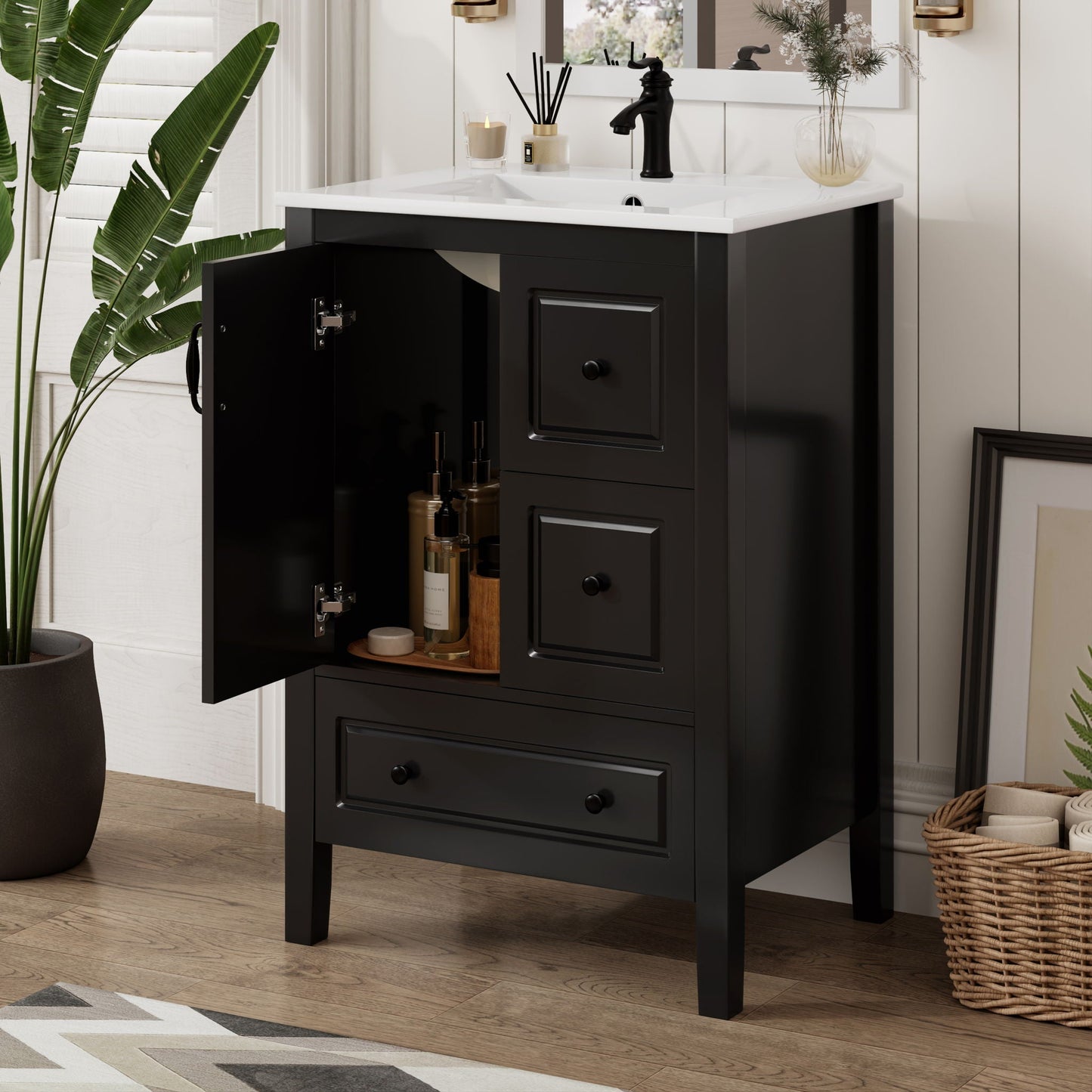 Retro Bathroom Vanity With Sink, Soft Closing Cabinet & Drawers