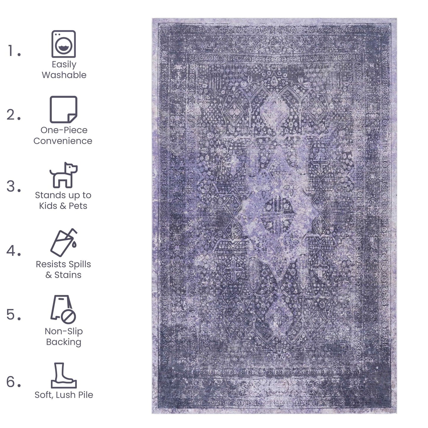 Maval - 2'6'' X 10' Washable Runner Rug - Anthracite