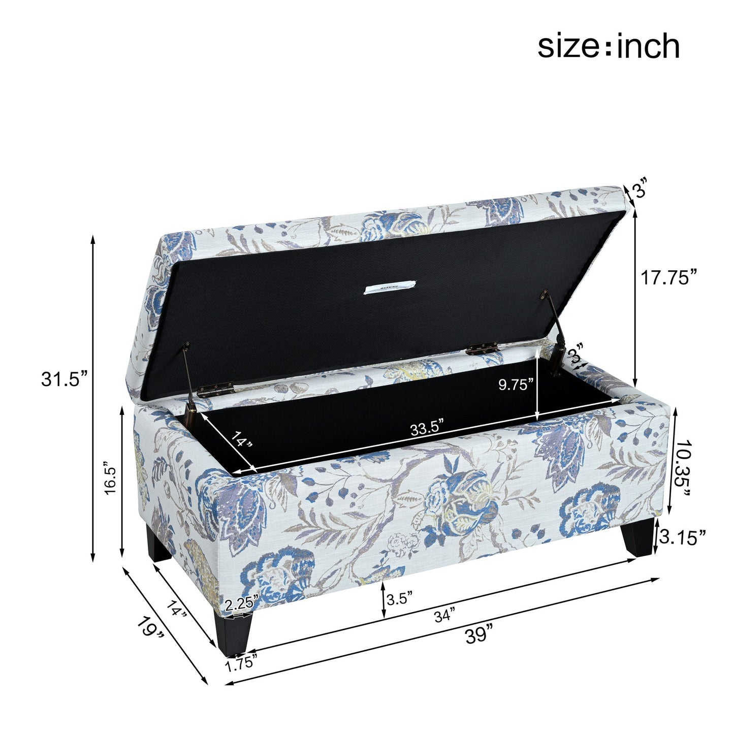 Luxury Storage Ottoman With Floral Patterned Fabric