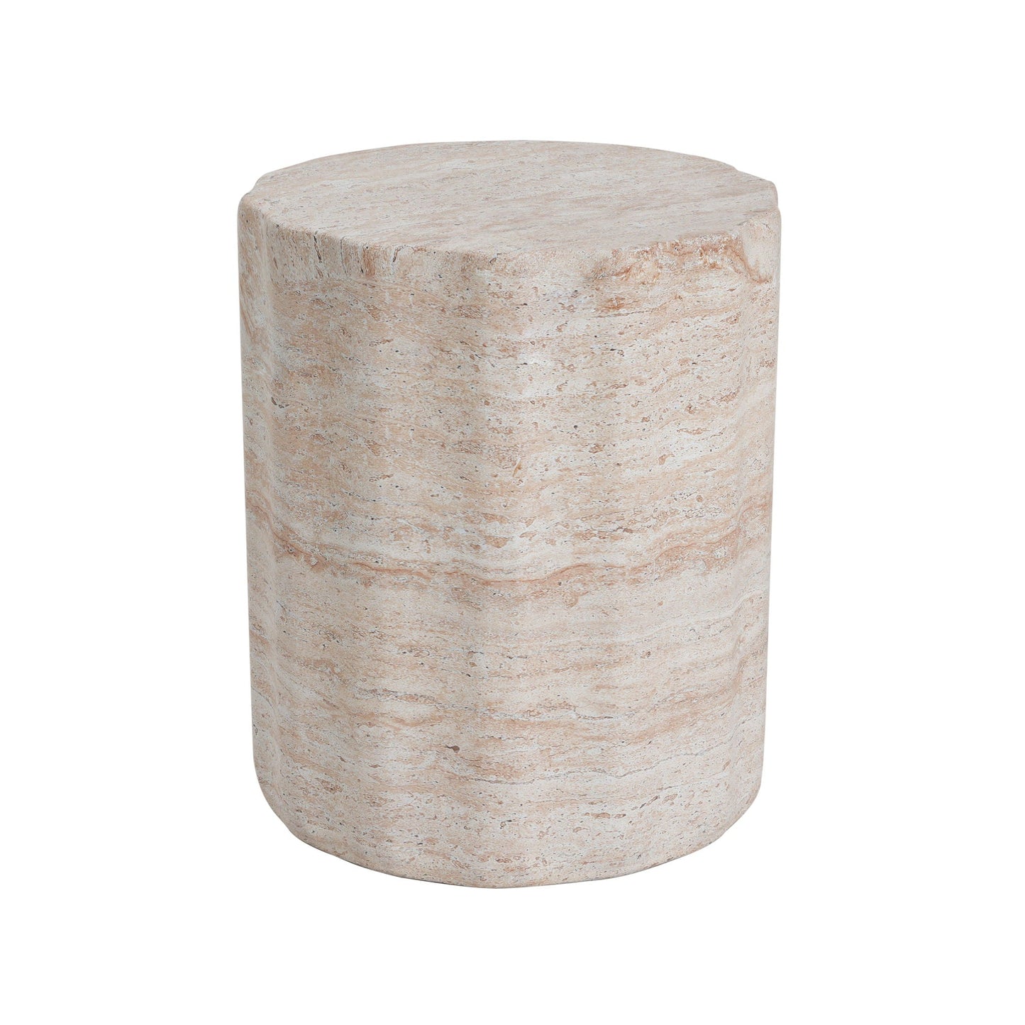 Elegant Indoor/Outdoor Lightweight Concrete Side Table With Travertine - Beige