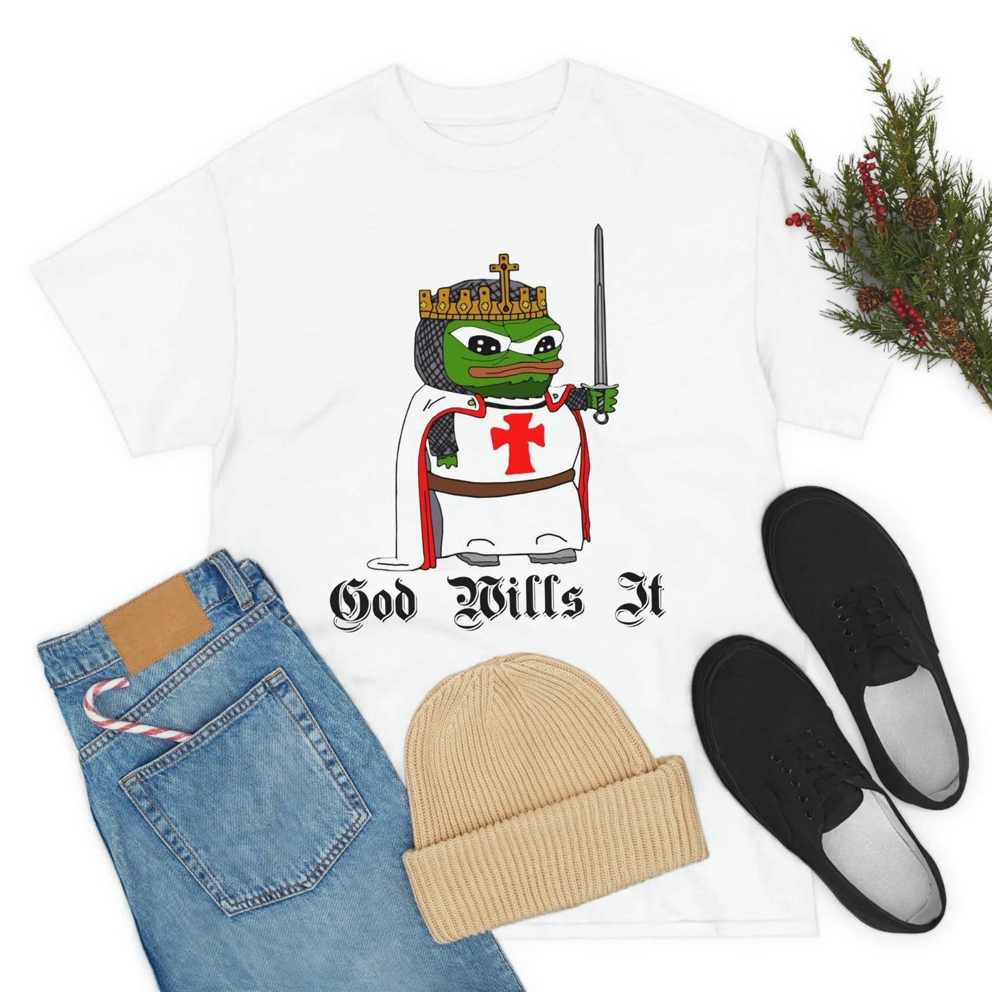 Crusader Pepe "God Wills It" Tee - Deus Vult Meme Shirt - 4LibertyShop.com