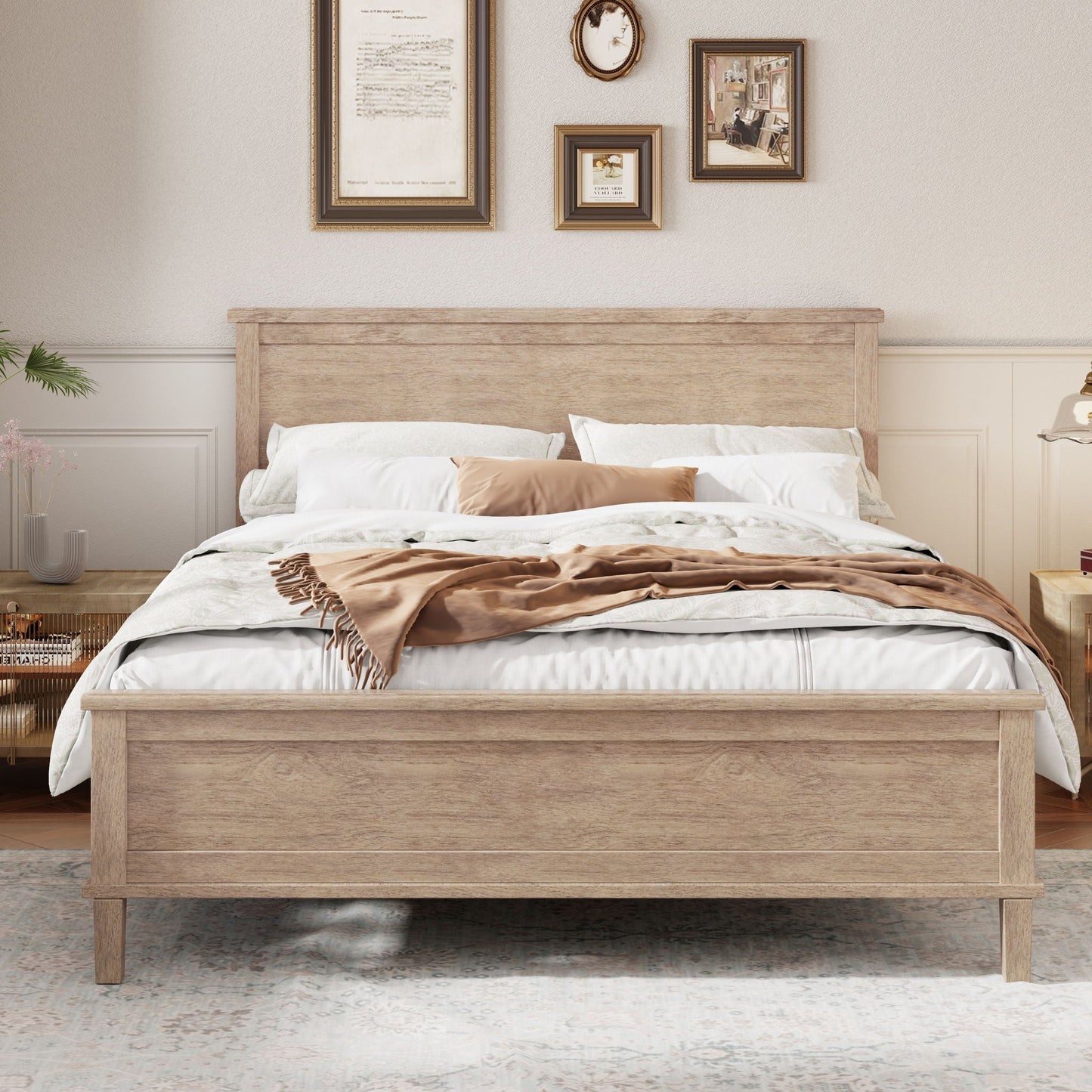 Mid-Century Platform Bed With Headboard And Slat Support, No Box Spring Needed