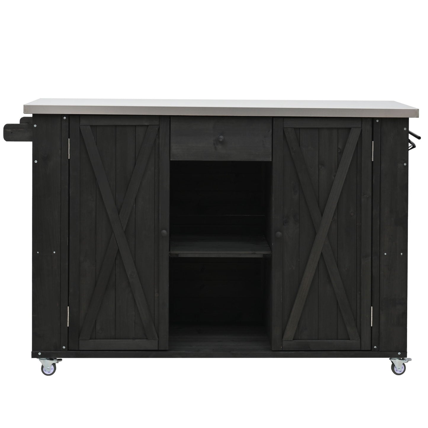 Outdoor Kitchen Island With Stainless Steel Top, Ample Storage Space, Towel And Spice Racks And A Bottle Opener
