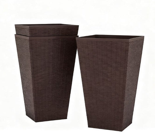 Outdoor Flower Plant Pots, Set of 3 Tall Planters with Drainage Hole