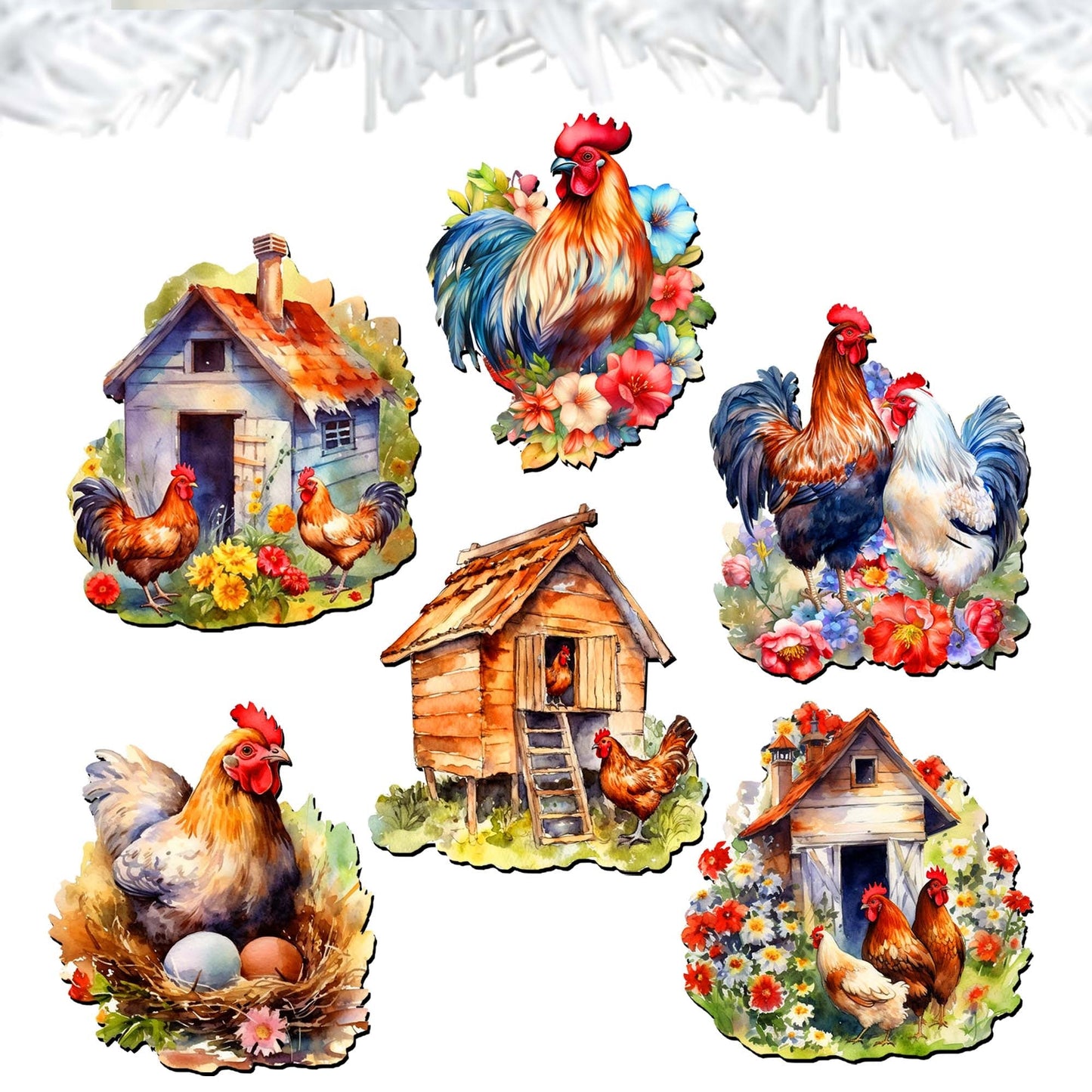 Spring on the Farm Clip-On Eco Wood Decorative Ornaments Set of 6 by G. Debrekht - Easter Decor - 8090056C-S6