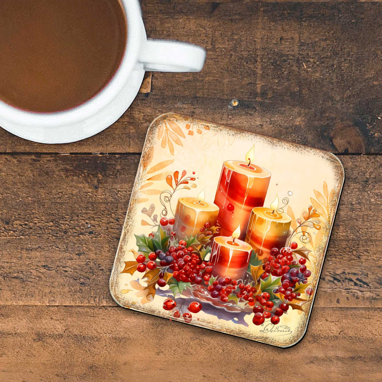 Merry Christmas Wooden Cork Coasters Gift Set of 4 by G. Debrekht - Santa Christmas Decor  - 8199449C-S4
