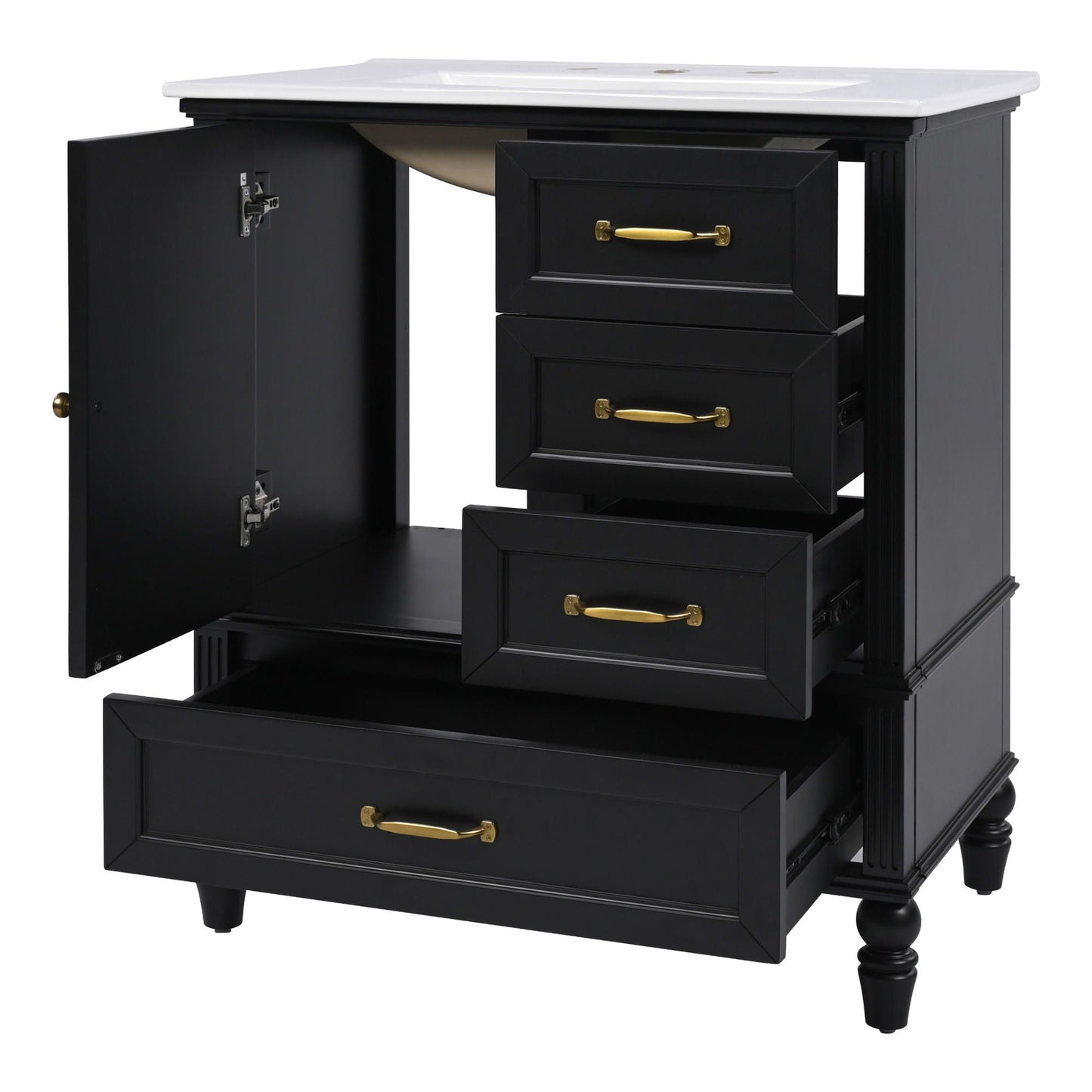 30" Bathroom Vanity With Sink, 3 Drawers, Adjustable Feet