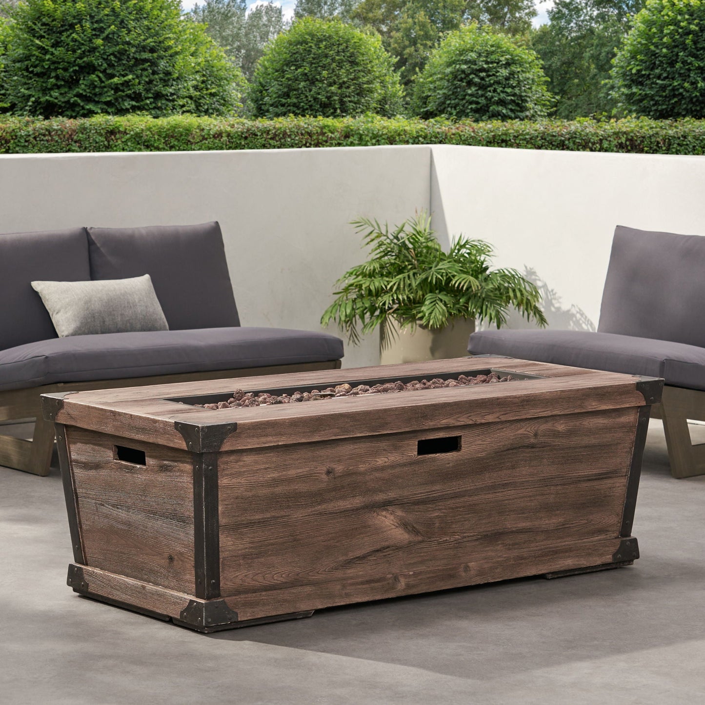 Outdoor Patio Rectangle Gas Burning Fire Pit - Wood Pattern