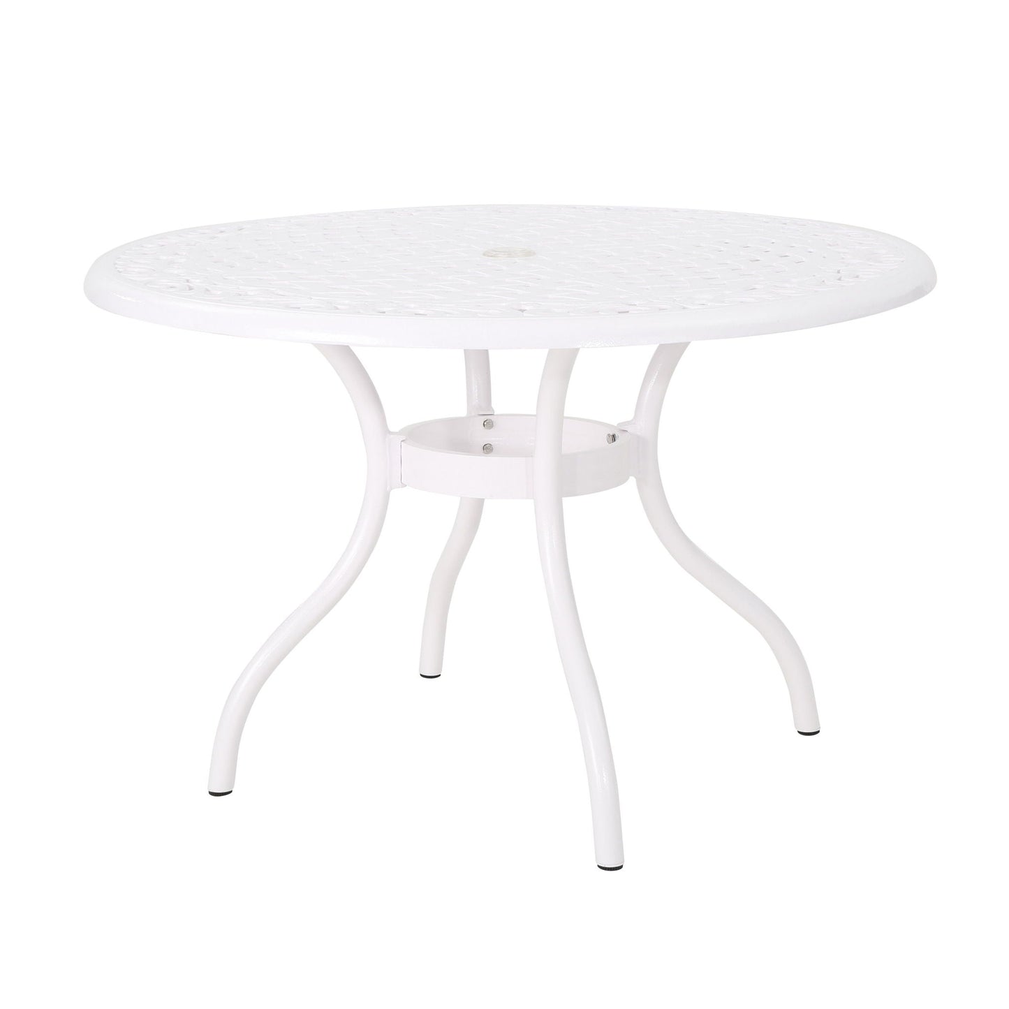 Tranquilius Outdoor Round Dining Table with Lattice Tabletop, Umbrella Hole and Curved Legs