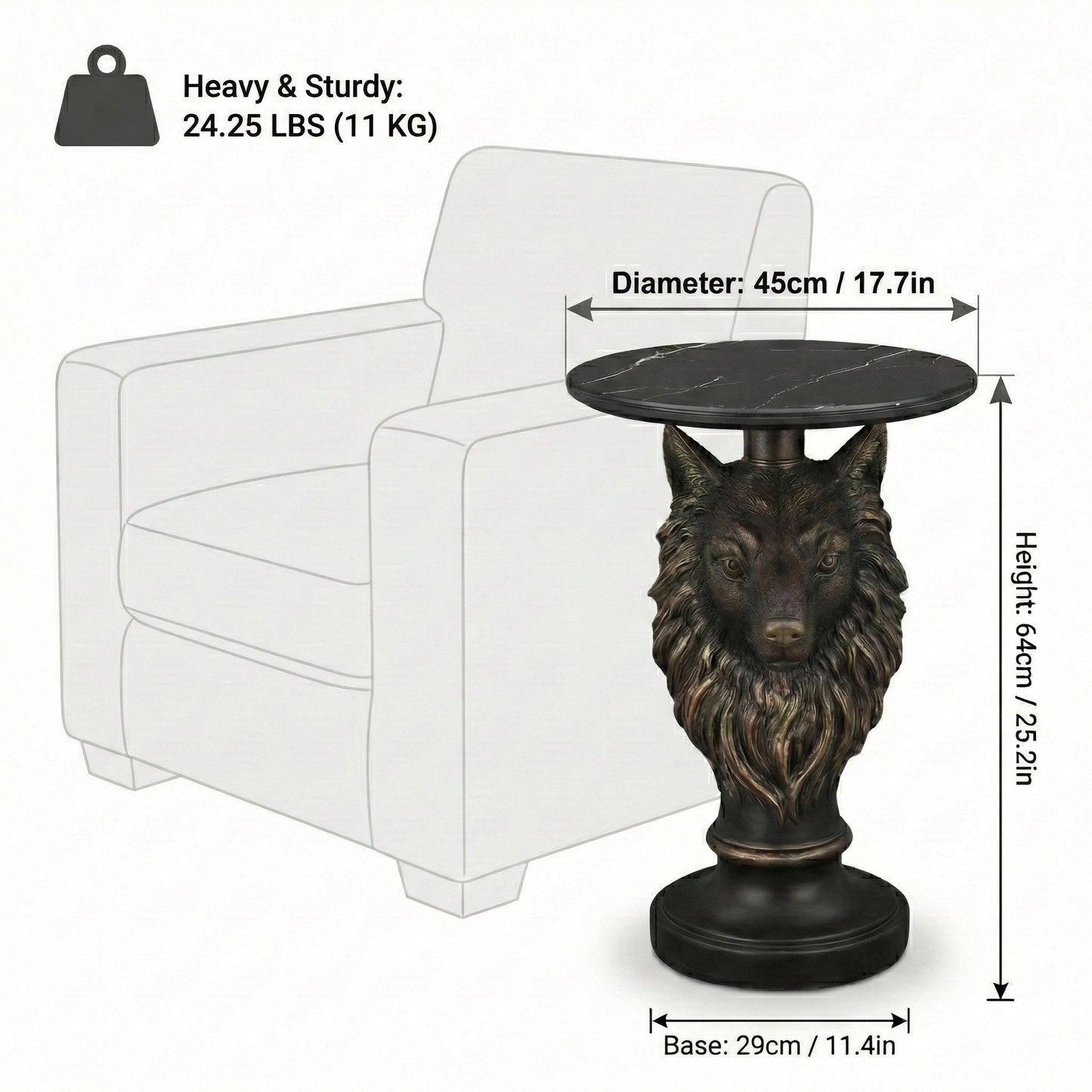 Wolf Head Accent Table Animal Statue