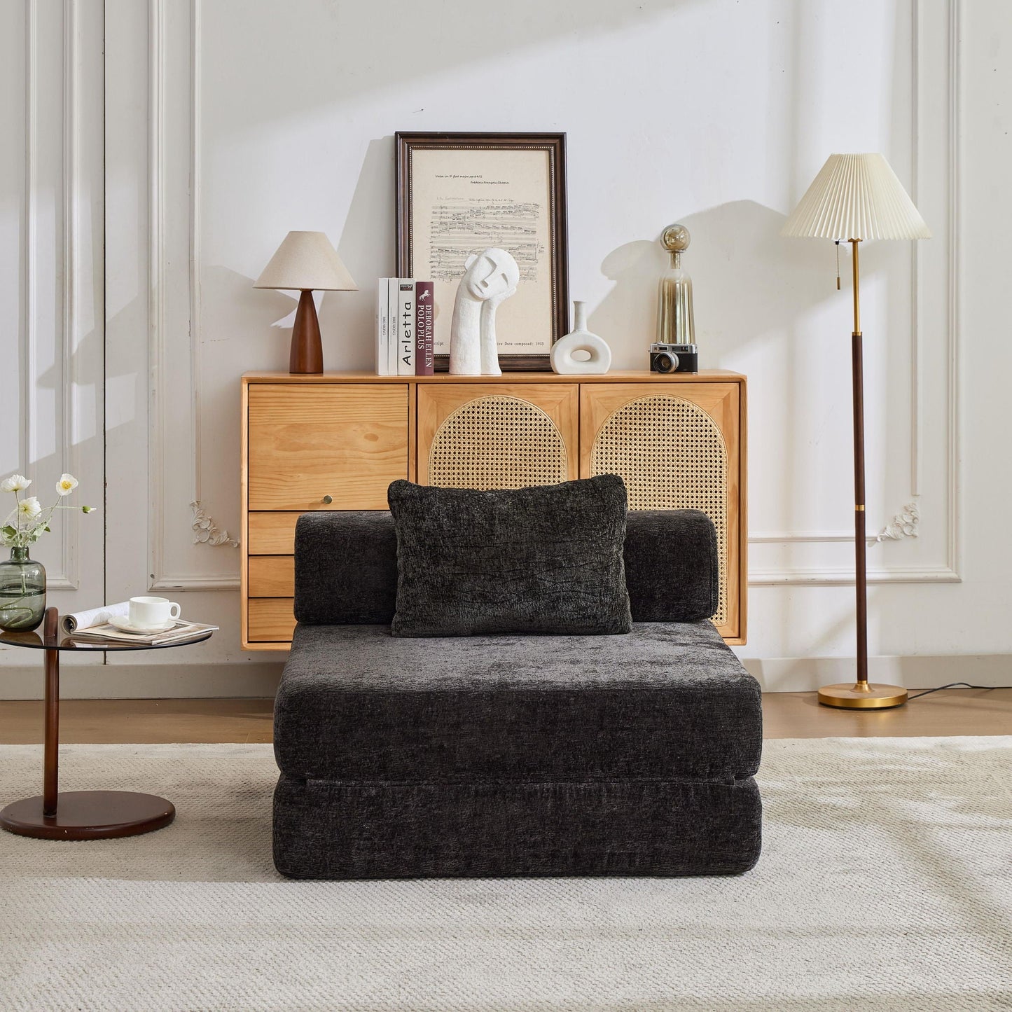 Convertible Floor Sofa Bed With Fixed Shape Frame For Living Room