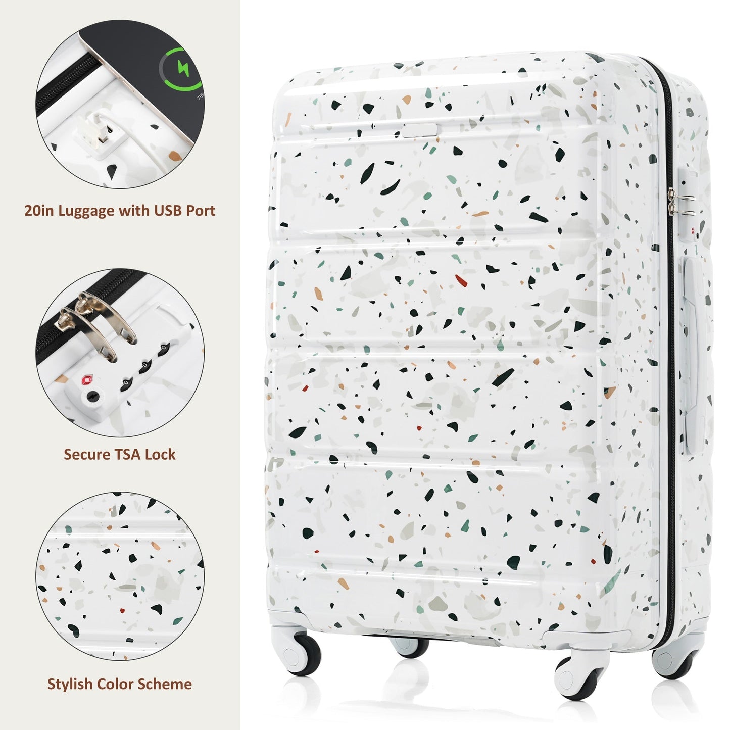 Luggage Set of 3 with USB Port and Spinner Wheels