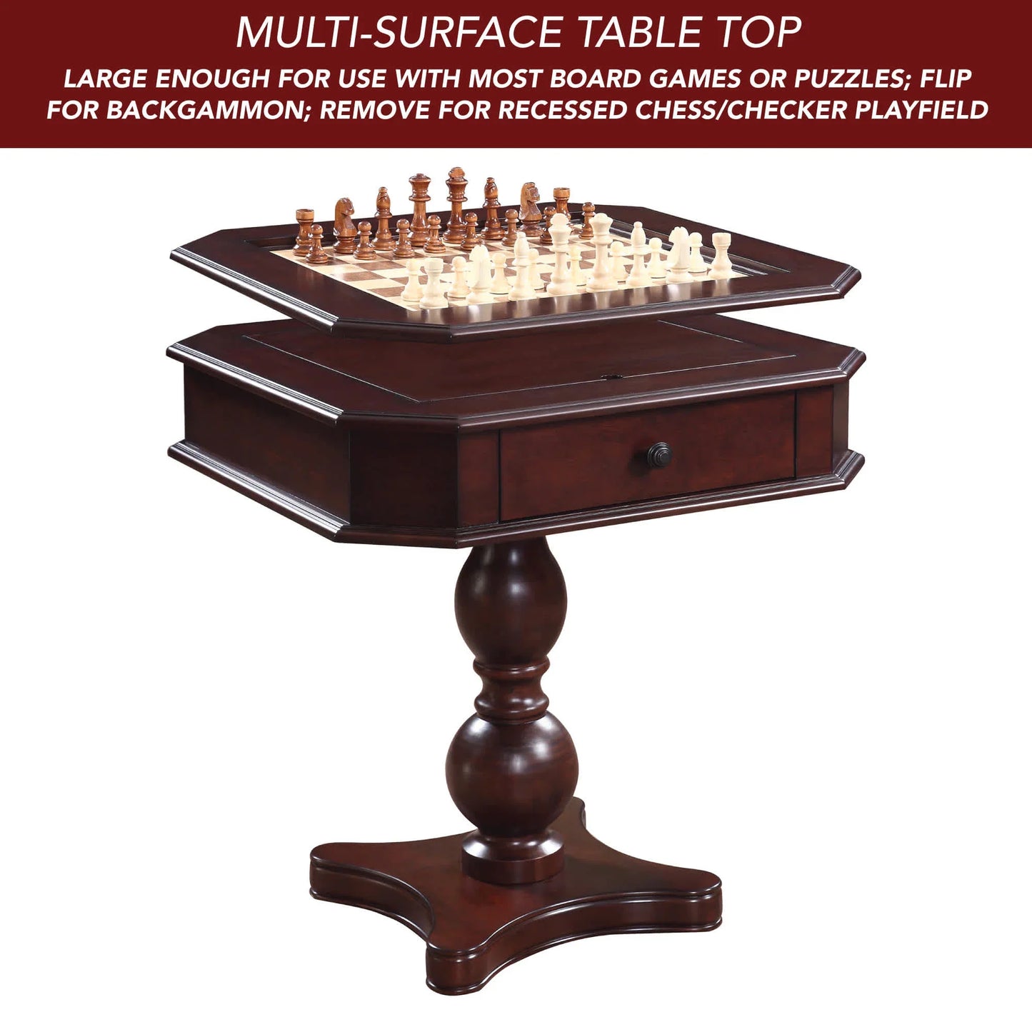 Hathaway Fortress 28-in Chess 3-in-1 Pedestal Game Table Set with Chairs