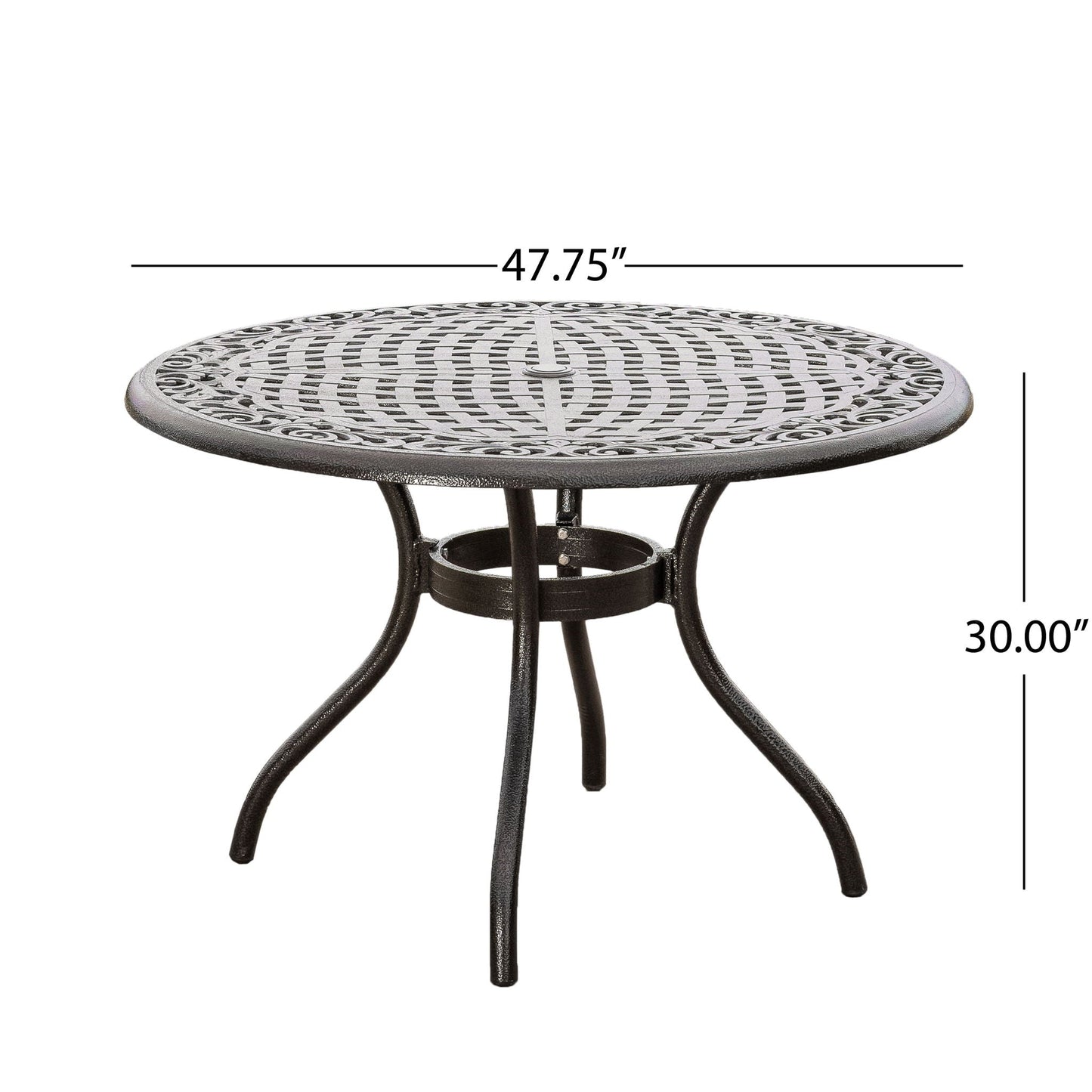 Tranquilius Outdoor Round Dining Table with Lattice Tabletop, Umbrella Hole and Curved Legs