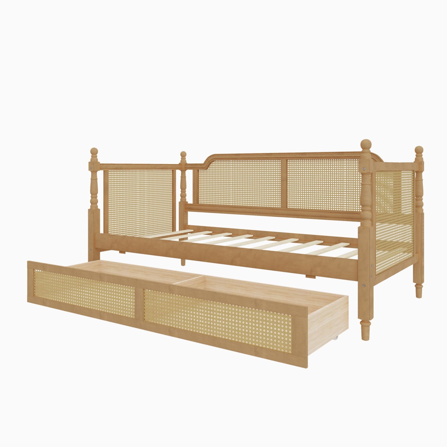 Traditional Style Rattan Daybed, No Box Spring Needed