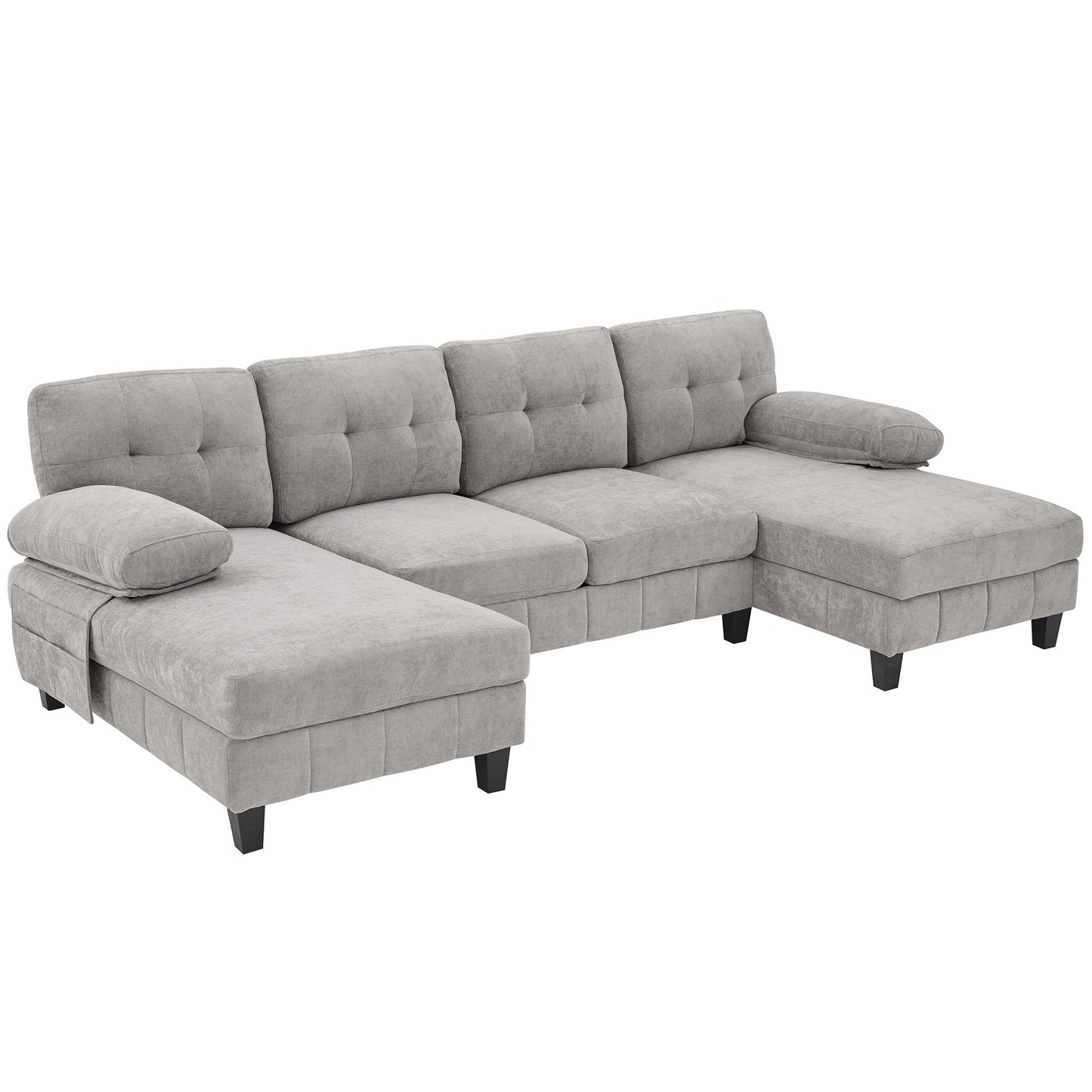 U-Shaped Sectional Sofa 103.5" Fabric Couch With Dual Chaise Lounges, Storage Pockets, Armrest Pillows