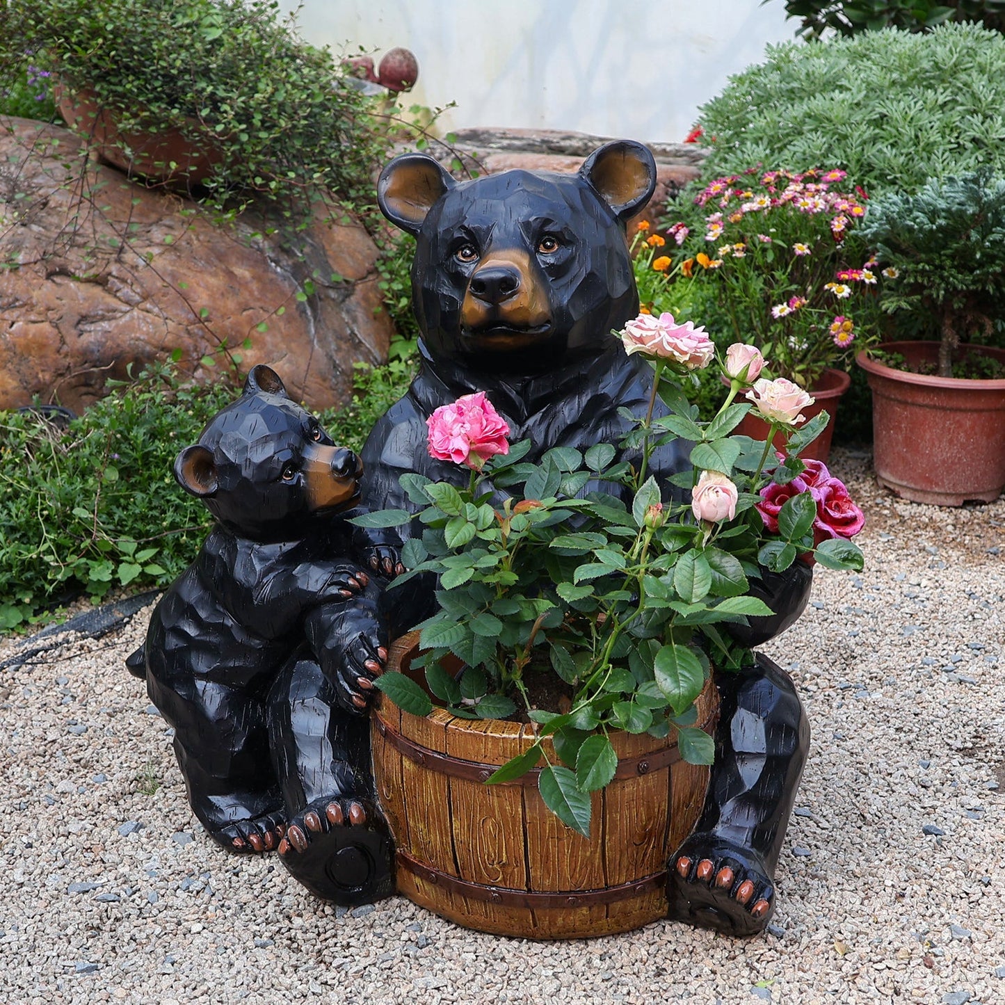 Outdoor Garden Sculpture Bear Flower Pot Planter