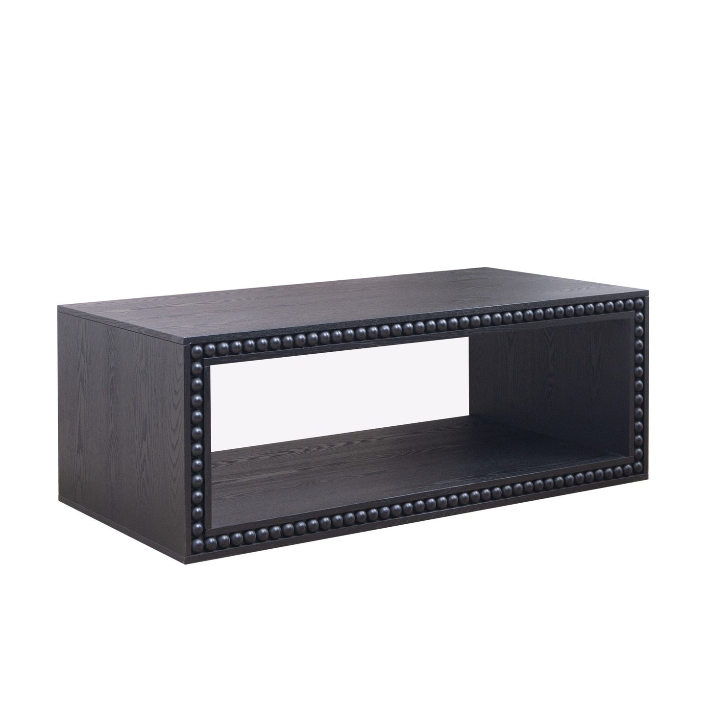 Black Beaded Edge Coffee Table – 47.6' Rectangular Center Table with Open Storage Shelf