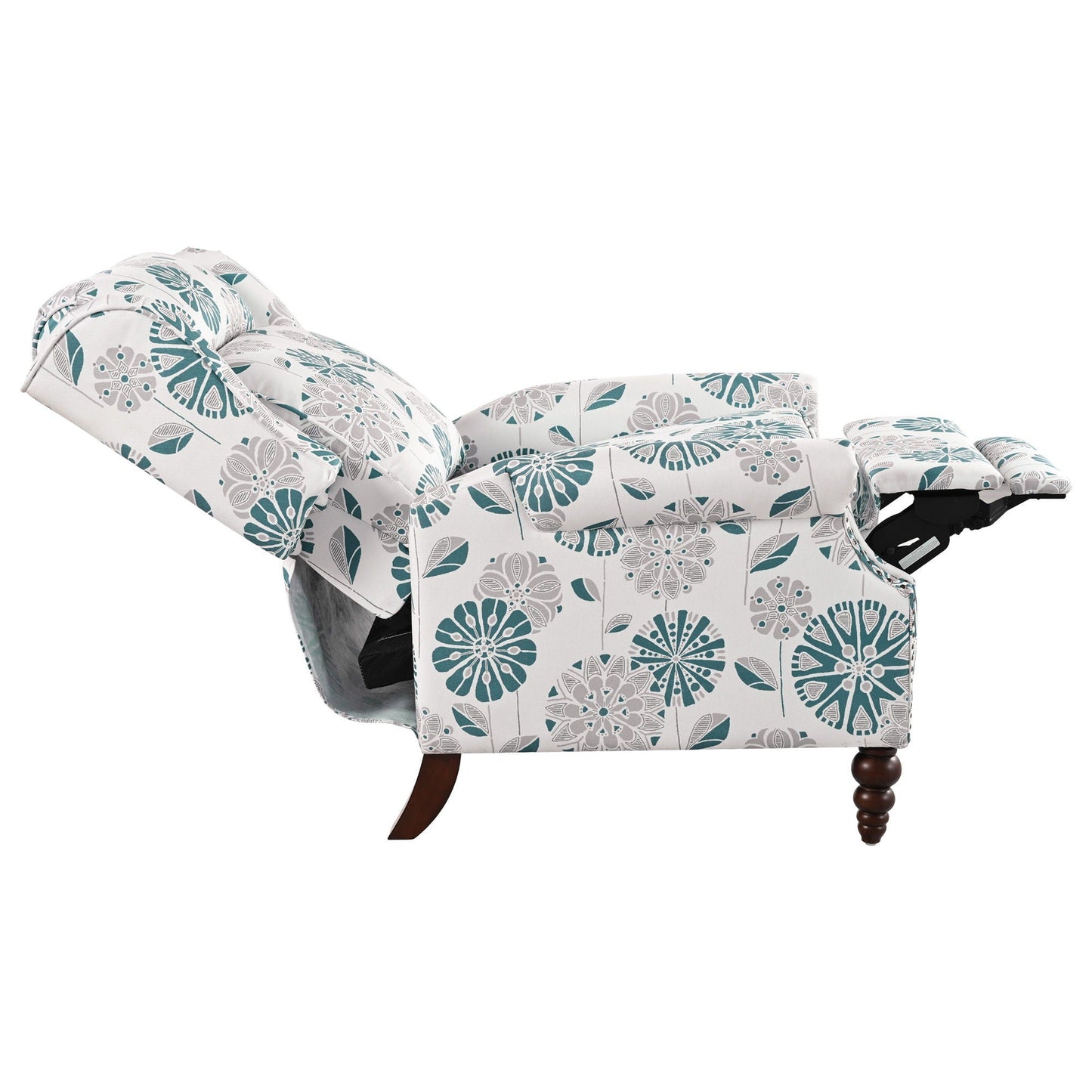 Push Back Recliner Chair Upholstered With Classic Wing Back And Solid Gourd-Shaped Legs