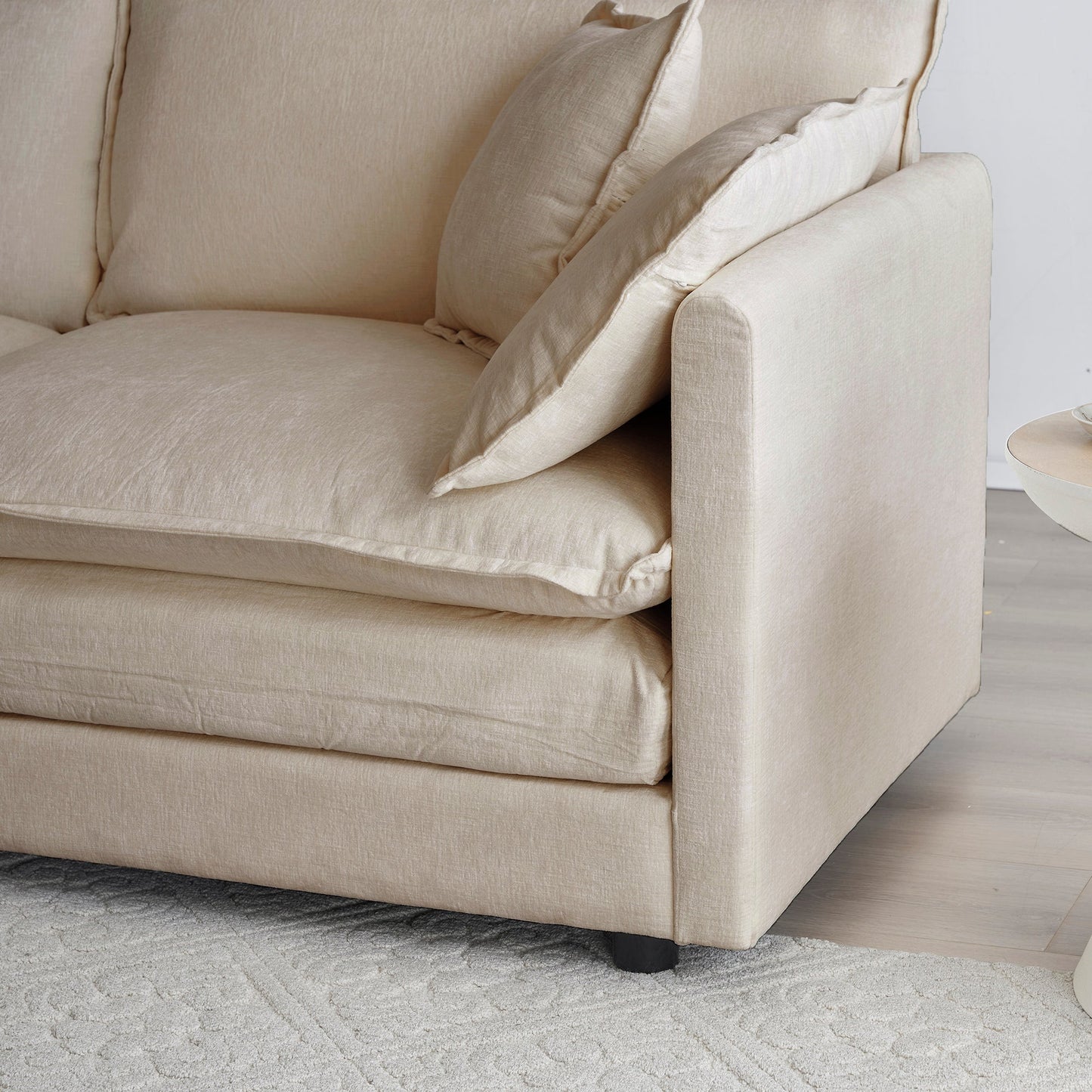 2-Piece Upholstered Living Room Sectional Sofa Set in Beige Chenille