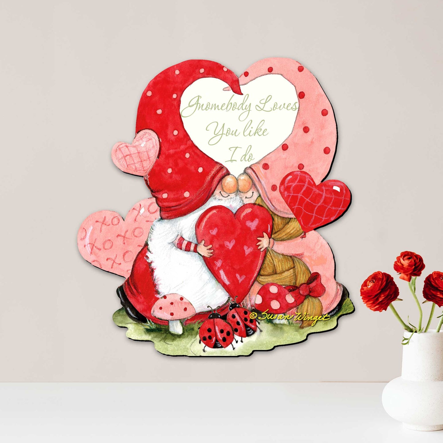 Gnome body Loves Gnome Wooden Door Hanger Wall Art by Susan Winget - Love Family Kids Decor - 8471122H-SW