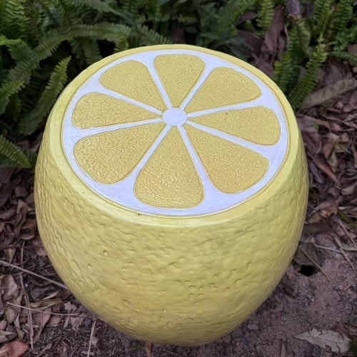 Yellow Lemon Fruit Stool, 14" Oversized Resin Stool
