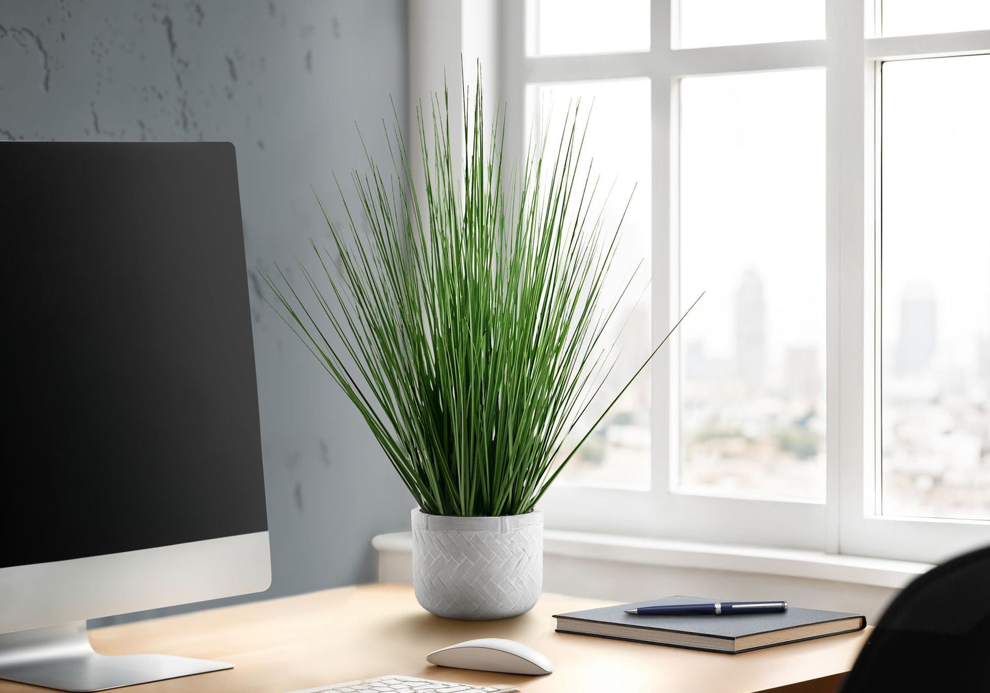21" Tall Artificial Grass Plant in Potted Cement